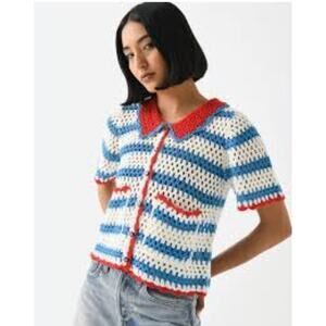 HUNTER BELL Sz L Large Kate Top Crochet Sweater Cardigan Short Sleeve